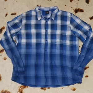 Oakley Flannel Shirt Men's XLarge Blue Plaid Button Up L/S Lightweight Ombre